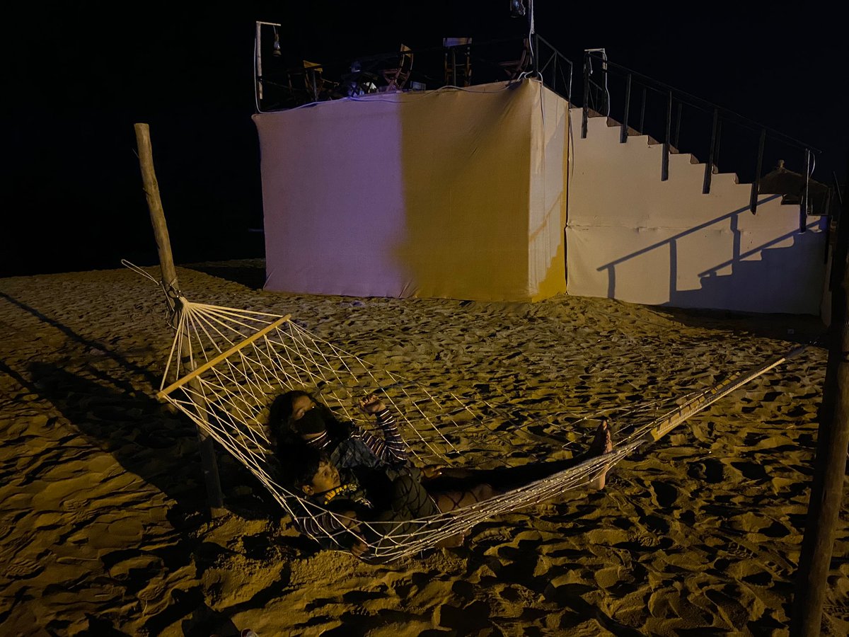 While the cultural program is still going on, kids wanted to chill-out in the sand and hammock!!  #EcoretreatOdisha  #Odisha  #Konark – bei  Ramachandi Beach