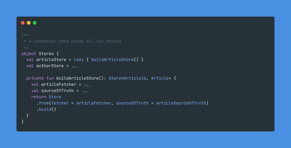 "How can I manage Stores w/o Dependency Injection?"It makes sense to use DI for this, similar to how you would probably use it for repositories.In any case, you can build Stores without a DI solution! For example, you could collect them in an object.