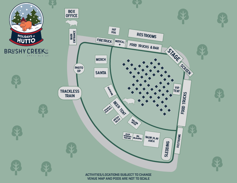 👀 Don't forget that ALL of these family friendly holiday activities, plus live performances, are included in your #HolidaysInHutto ticket purchase! 

We have 13 acres of space at #BrushyCreekAmp to stay socially distanced starting at 5 p.m. tonight.

🎟️: bit.ly/3lE6J0p