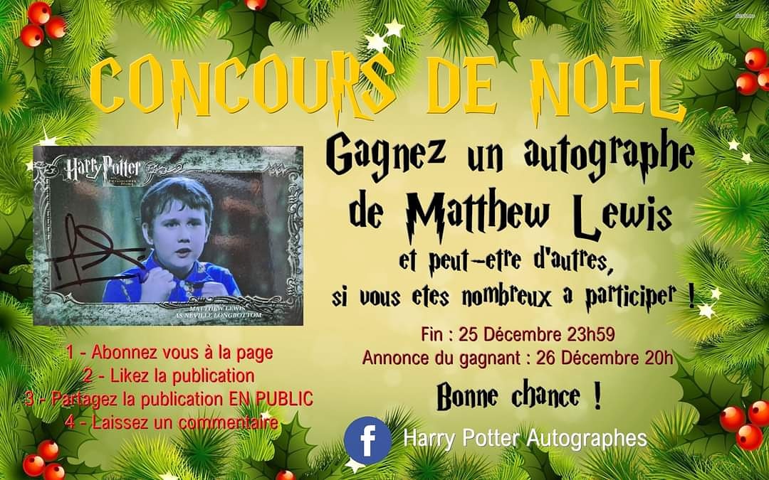 🎁 Concours de Noël 🎄
Venez participer sur la page Facebook : Harry Potter Autographes 

#HarryPotter #Autographes #Concours
