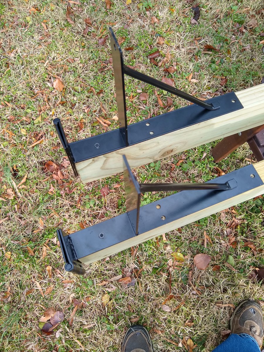 Brackets attached and rechecked length between gate posts and everything clears!Marked and drilled pilot holes for vertical beams and attached outer support. This is actually starting to look like a gate! #DIYRobb