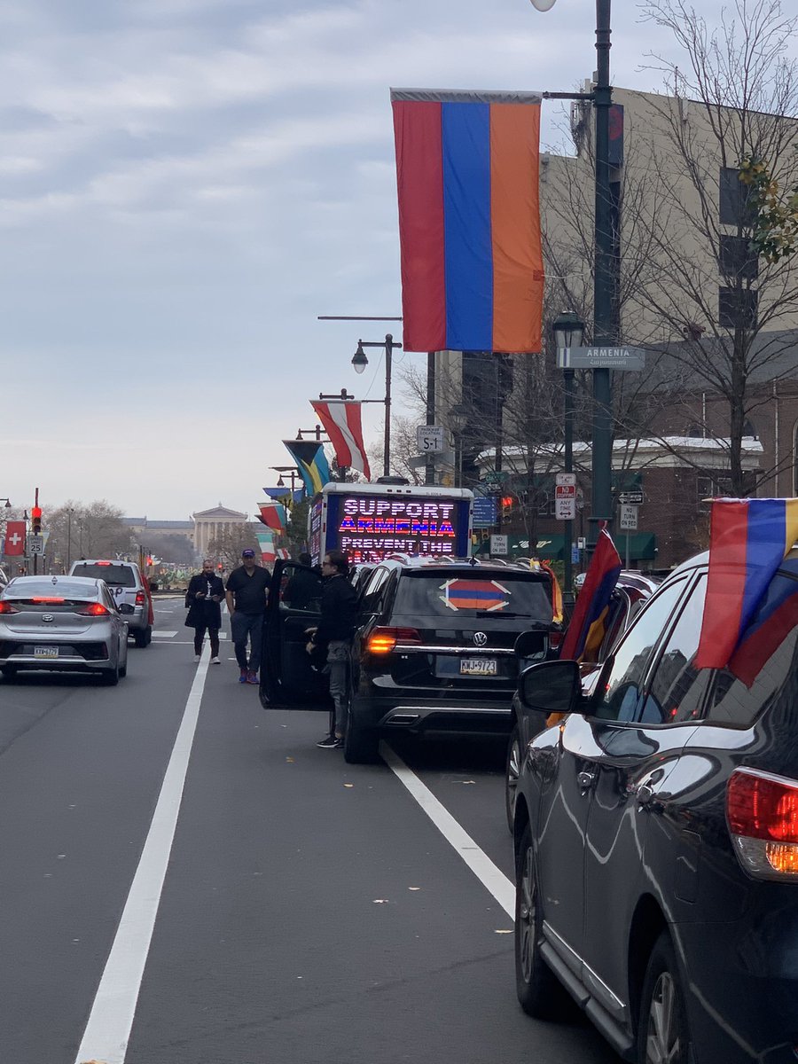 ANCPA's tweet photo. PA Armenians making sure the city of Philadelphia is aware of Turkey and Azerbaijan’s war crimes and injustices. https://t.co/myuBBl6l1n