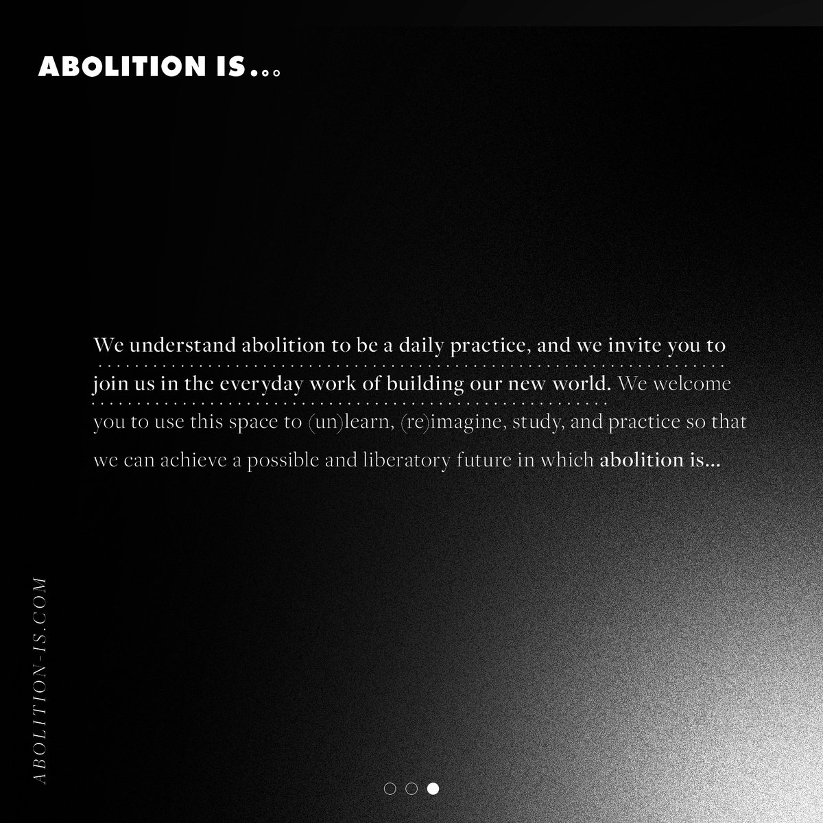 Abolition_Is's tweet photo. We are so excited to finally share Abolition Is..., a new political education platform and living archive created by students of abolition, for students of abolition. Join us as we engage in world-building practices and imagining anew together! 💫

https://t.co/XjsTILWi0s https://t.co/FaCvPp5TxS