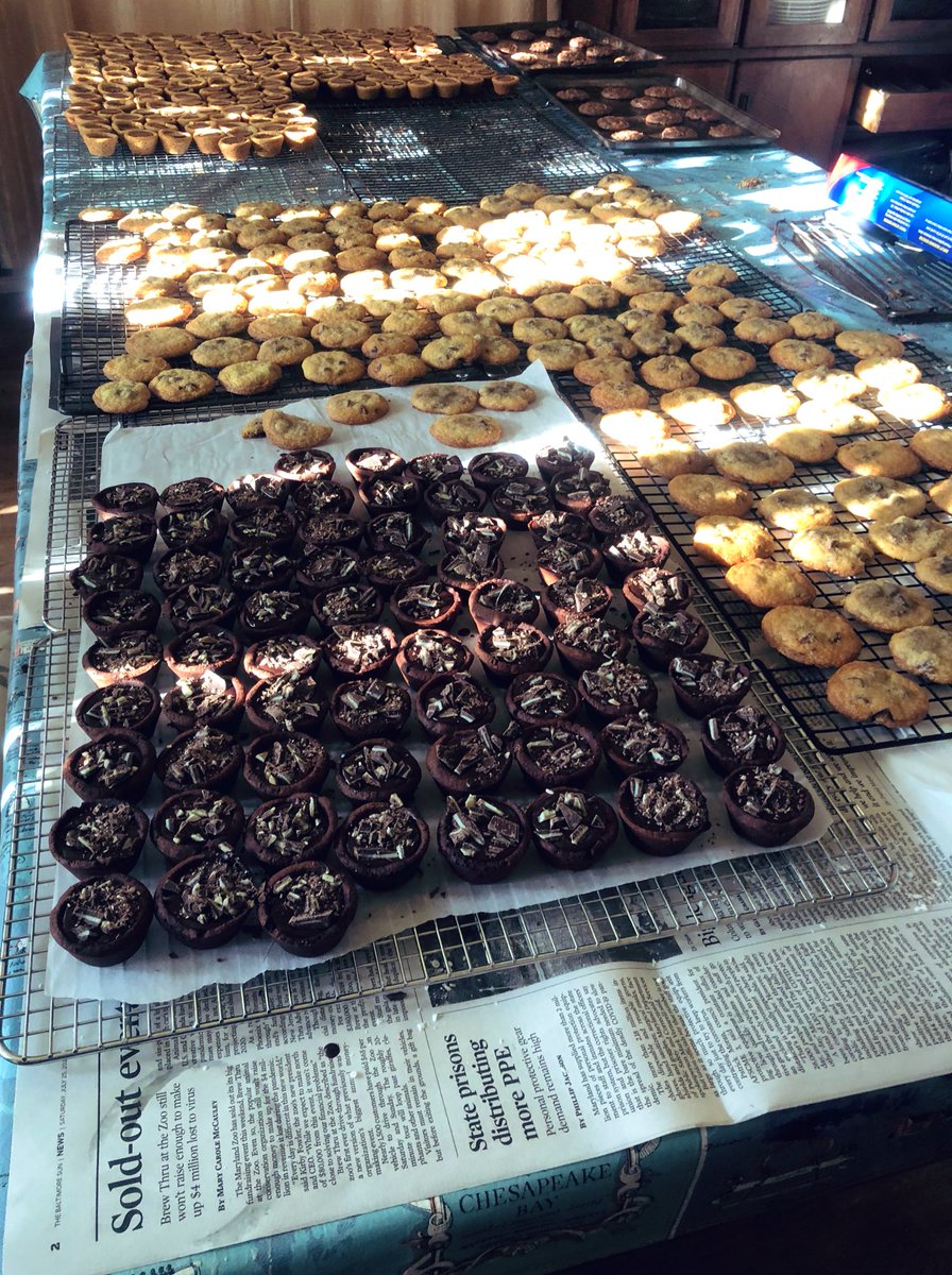 One of the more challenging things with cookie weekend is managing space, especially for cookies to cool before packing. We’re quickly running out of space at the moment because the PB Temptation and Mint Truffle Cups are still setting.