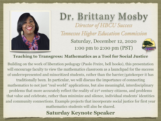 CMC3N's tweet photo. Get ready for Dr. Brittany Mosby, our Saturday keynote speaker! Her talk will begin at 1PM.

Find conference info here: https://t.co/bQObAITYER

@hbusuccess #CMC3Virtual #CMC3Virtual2020 #AMATYC https://t.co/FAYw8cVPmW