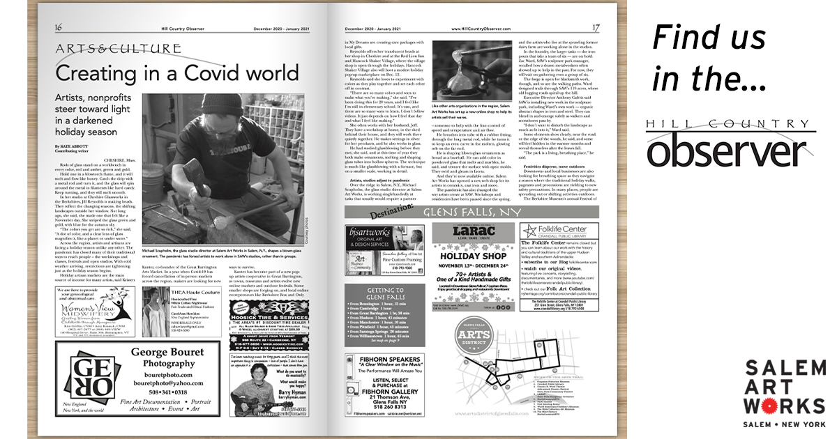 Check out Salem Art Works in the December/January @HillCountryObserver! #washingtoncountyny #salemny #upstateny  #upstatenewyork #capitalregionny #pandemicart #seesaw #sawsome
