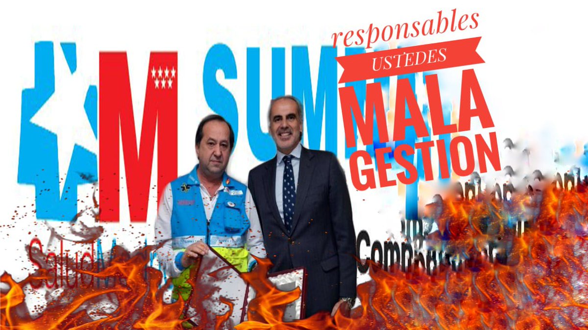 Urgenciaslapaz's tweet photo. El Consejero y Pablo Busca  desmantelando el SUMMA 112 , quemando a los profesionales , despreciando a la ciudadanía . Hoy 5 UVIS y 6 VIR sin médico , el  Zendal de Ayuso con pacientes muy leves y profesionales quitados de hospitales  de verdad .Esto se llama abuso ! Ayuso ! https://t.co/k2qIl65HwR