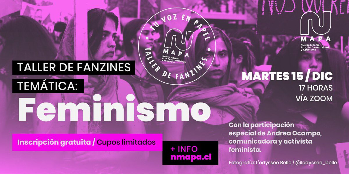 NMapa_Chile's tweet photo. “Tu voz en papel”, el taller de fanzines de #NMAPA, realizará una nueva actividad, esta vez enfocada en el feminismo. Invitada especial @andreiii.
🚩 Ma 15 dic / 17 h
¡Inscríbete! https://t.co/23ifUtAX2d https://t.co/bnOyrXWi1o