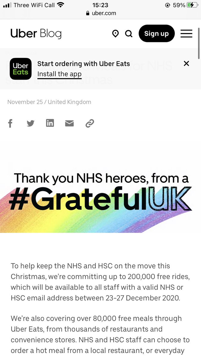 NHS STAFF — Uber are giving two free rides and a meal so get signed up yous deserve it xx uber.com/en-gb/blog/nhs/