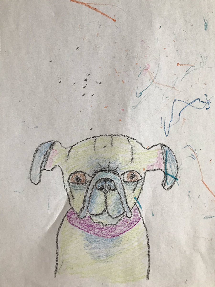purelypugs's tweet photo. I collaborated with my 16-month-old on my latest work. This is the first pug I’ve doodled since I lost my best pal. I shall call it Crayon Pug. #doodles https://t.co/wNNDIM8gQL