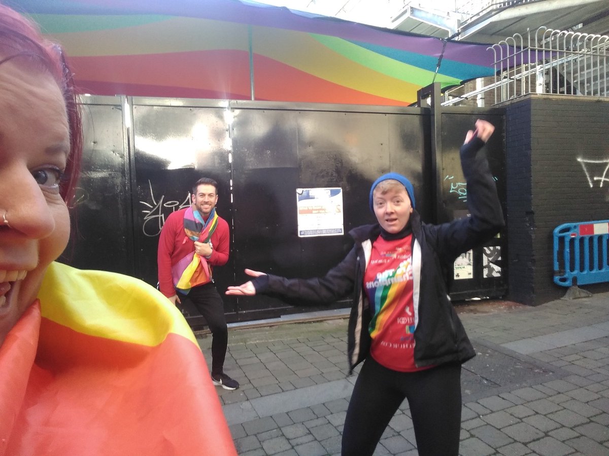 QueerCultureIre's tweet photo. Flying past @TheGeorgeDublin, Ireland's longest running gay bar. Love their rainbow canopy😍🏳️🌈 #RunInRed for #SexualHealthwest you can donate to this great cause by the way! 🏳️🌈❤️ https://t.co/B3WrDpGsHV