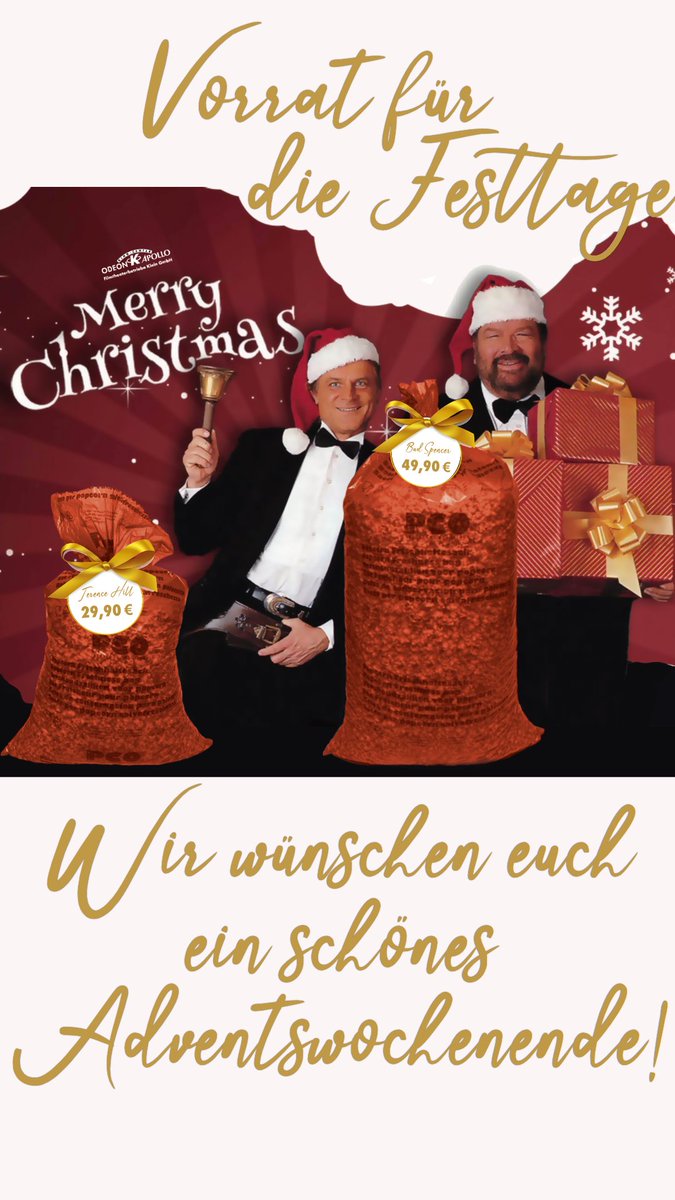 Popcorn-Vorrat für die Festtage? Jetzt bei uns im Webshop auch weihnachtlich lecker mit Zimt, Lebkuchen oder Spekulatius!
shop.odeon-apollo-kino.de
#popcorn #nurderganzesack #budundterence #odeonapollokino