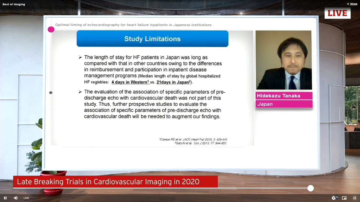 Optimal timing of echocardiography for heart failure inpatients in Japanese institutions - OPTIMAL study presented by Hidekazu Tanaka  #EACVIBestof2020  #EACVI  @escardio  @ImagenCardiaca 4/ implications and limitations