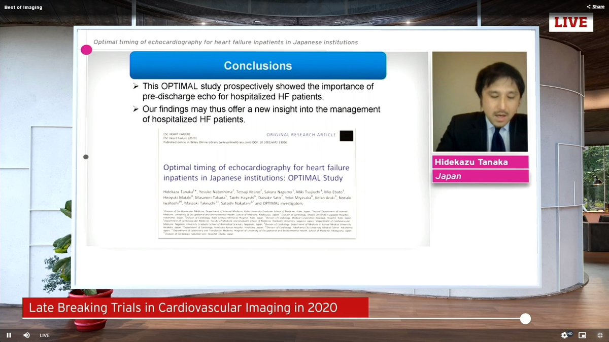 Optimal timing of echocardiography for heart failure inpatients in Japanese institutions - OPTIMAL study presented by Hidekazu Tanaka  #EACVIBestof2020  #EACVI  @escardio  @ImagenCardiaca 5/ Final conclusions