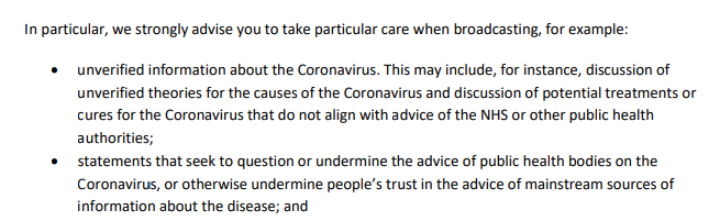 This can be found here, and contains the following: https://www.ofcom.org.uk/__data/assets/pdf_file/0033/195873/Note-to-broadcasters-Coronavirus-update.pdf