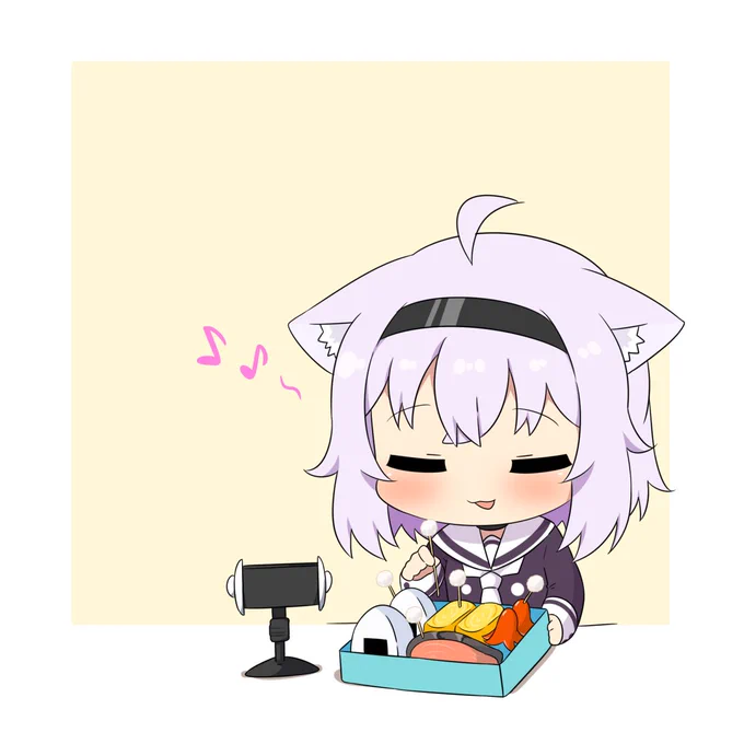 ASMRと見せかけて耳かき風ピックをお弁当のおかずにさしていくおかゆんのイラストです #絵かゆ 