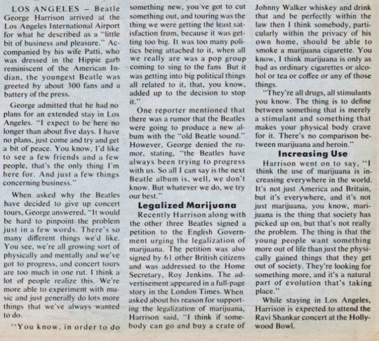 fabgeorgeh's tweet photo. When George &amp; Pattie arrived in L.A. in August, 1967 - George answered a few questions. The responses were published in KRLA Beat Magazine, August 26, 1967. Source: Harrison Stories Tumblr. @thepattieboyd 
#GeorgeHarrison #PattieBoyd 
Note: They traveled as Mr. &amp; Mrs. Weiss. https://t.co/9NZcnn9rDa
