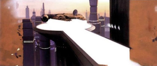 Advent Calendar: The Art of Ralph McQuarrie.Dec 12: The Falcon has just landed in Cloud City (mattepainting) - The Empire Strikes Back (1980)