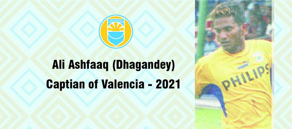 ClubValencia's tweet photo. Ali Ashfaq (Dhagadey) has been installed as captain of Valencia for the up coming season 2020-2021.
he will be assisted by vice-captain Akram Abdul Ghani.
#wheredreamscometrue @AliAshfaq07 @AkramGhanee https://t.co/VBnno4yhlg