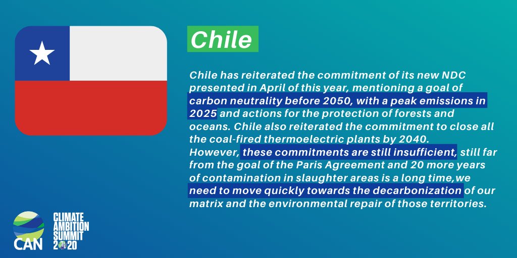 On Chile: Same commitments in April 2020 are still insufficient to meet the  #ParisAgreement goals.We need to move quickly towards the decarbonization, prioritise adaptation and green resilient economic recovery.  @CAN_LA_  @FIMA_Chile  #ClimateAction    #ClimateAmbitionSummit