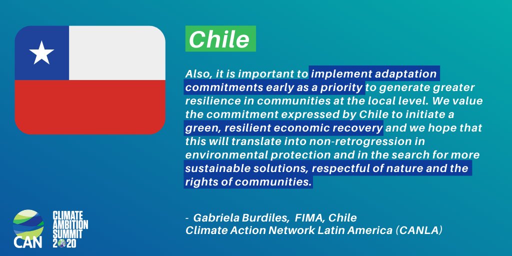 On Chile: Same commitments in April 2020 are still insufficient to meet the  #ParisAgreement goals.We need to move quickly towards the decarbonization, prioritise adaptation and green resilient economic recovery.  @CAN_LA_  @FIMA_Chile  #ClimateAction    #ClimateAmbitionSummit