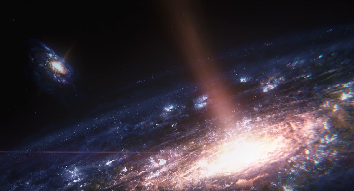 2/ The first shot we see is two galaxies! It's obviously the Milky Way in foreground & Andromeda in back. A voice plays:"We know now that in the early years of the 20th century, this world was being watched".This is from Orson Welles' 1938 radio drama The War of the Worlds.