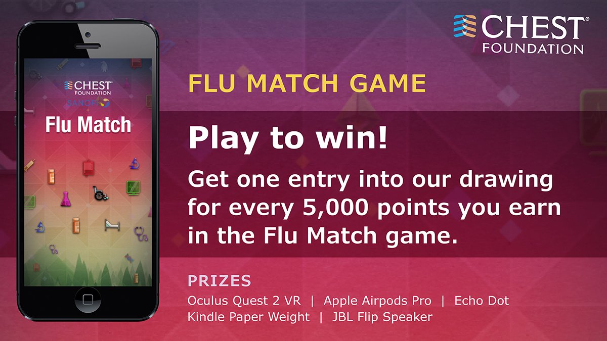 Tomorrow’s the last day to play Flu Match for your chance to win prizes! The drawing will close at 12:00 pm CT and winners will be drawn on Monday, December 14.

Play now to win: hubs.ly/H0Cpdhb0

#CHESTGames #CHESTFoundation