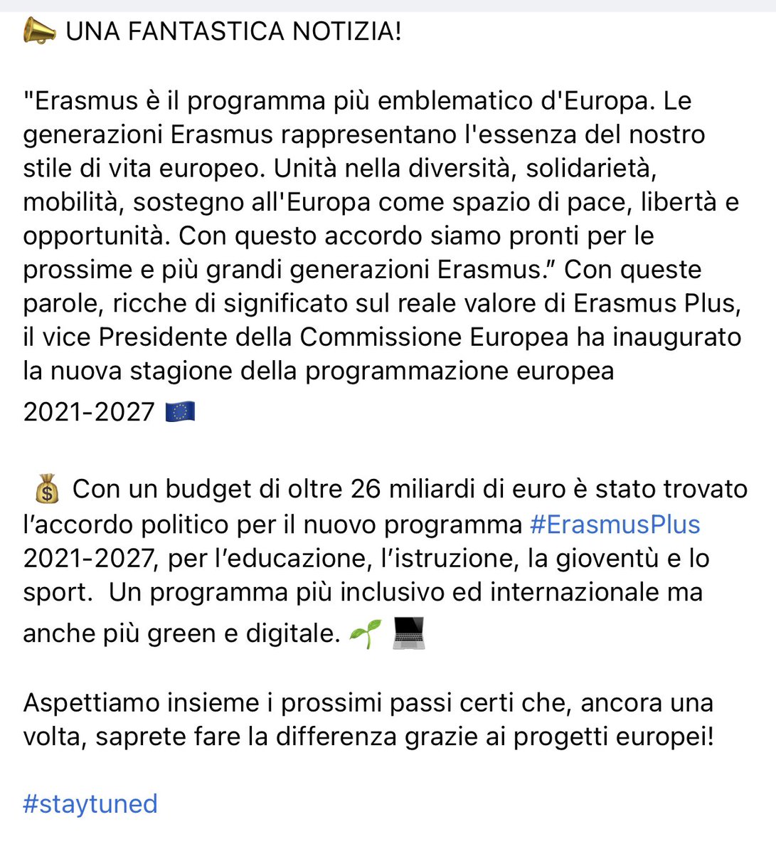 AgenziaGioventu's tweet photo. 🗣 wow che notizia! #ErasmusPlus https://t.co/MHWRXvuoKu @EU_Commission https://t.co/gRNSlsFW8N