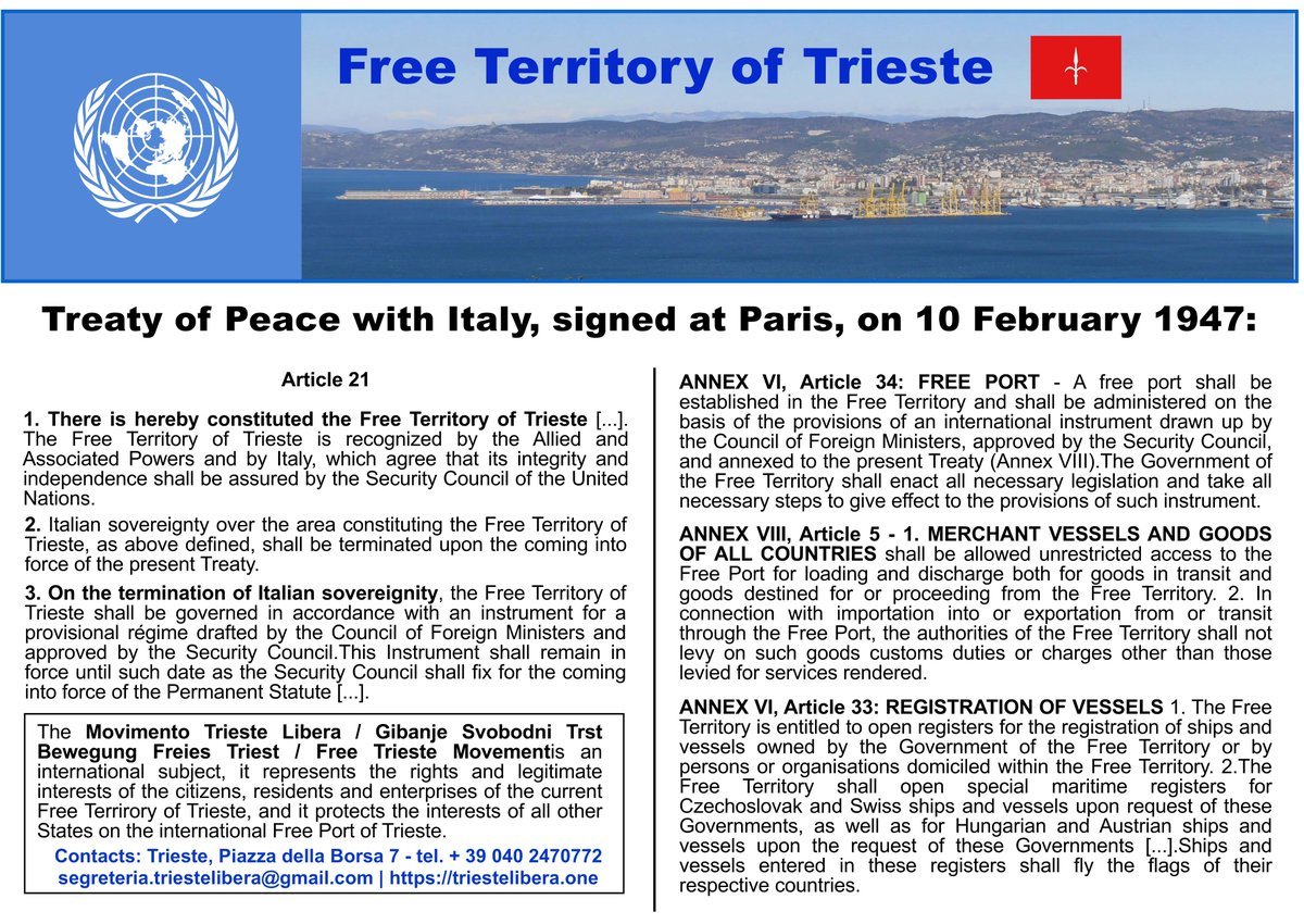 TriesteLibera's tweet photo. #Trieste | #Triest | #Trst:
#Stato e #portofranco | #Država in #ProstaLuka | #Staat und #FreiHafen | #State and #FreePort:
#ThreeSeasInitiative
#TLT73 #FTT73 #STO73 https://t.co/dpbS4j4QRv