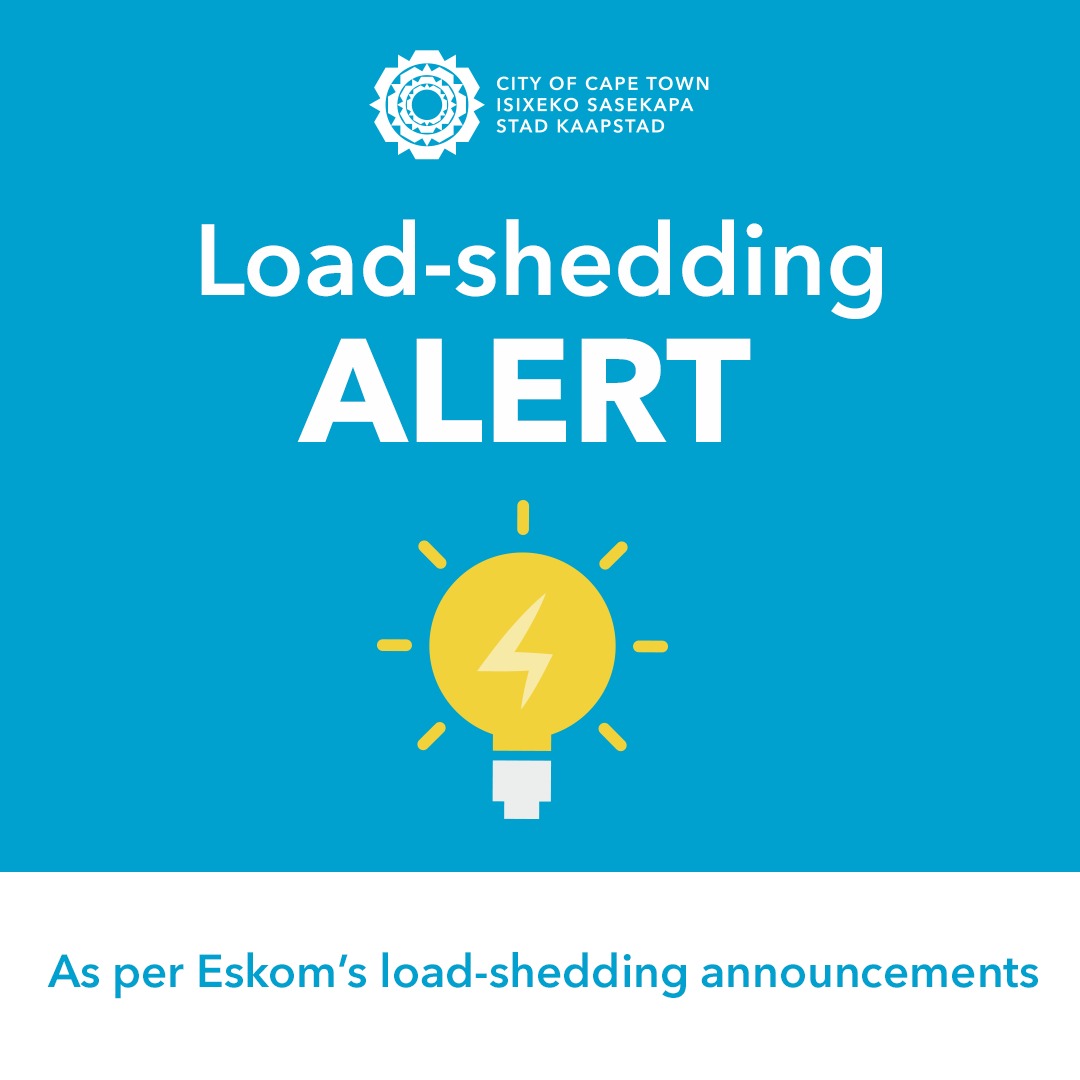 The City will protect its customers from Eskom's load-shedding tomorrow, 13 December: City customers in Cape Town will NOT have load-shedding. 

Eskom customers will be on Stage 1 from 06:00 to 23:00. 

The City will communicate any changes as soon as possible.

#CTInfo