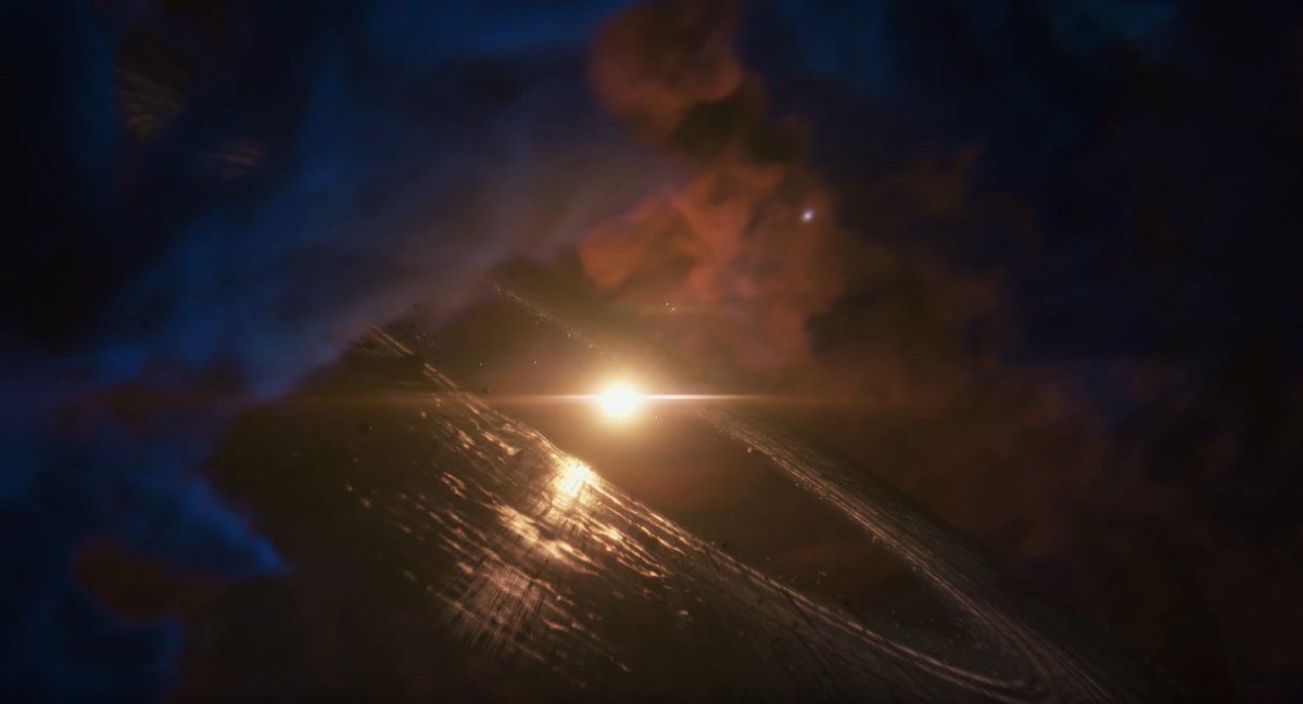 4/ Next we see some kind of circular formation, which doesn't look 100% natural to me. I believe that *might* be the Tartarus Debris Field that housed the Collector Base if you recall from ME2 (on the right). It lies in the Omega Nebula, connected to Hourglass by Mass Relay.