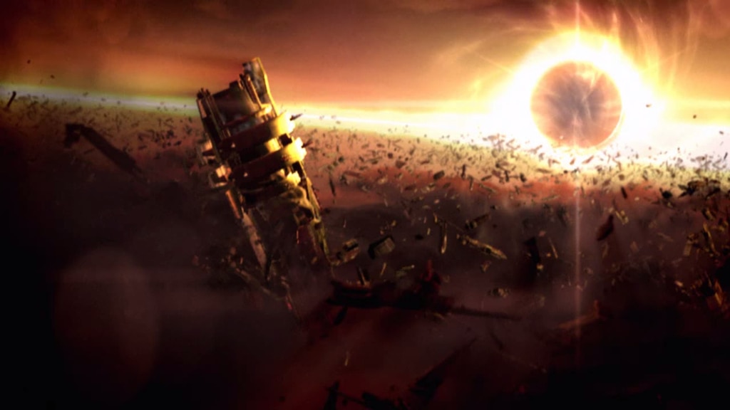 4/ Next we see some kind of circular formation, which doesn't look 100% natural to me. I believe that *might* be the Tartarus Debris Field that housed the Collector Base if you recall from ME2 (on the right). It lies in the Omega Nebula, connected to Hourglass by Mass Relay.