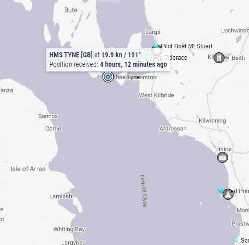 HMS Tyne a Batch 1 OPV. Part of the Royal Navy Offshore Division. https://www.marinetraffic.com/en/ais/details/ships/shipid:185974/mmsi:234605000/imo:9261322/vessel:TYNE