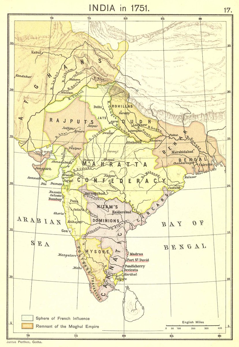 No more though! A few weeks ago I began the process of map redrawing. The first thing I did was collect about a dozen reference maps from 1710 to 1857 (the period covered by the game). I made note on both their aesthetic elements and how they divided up the subcontinent.