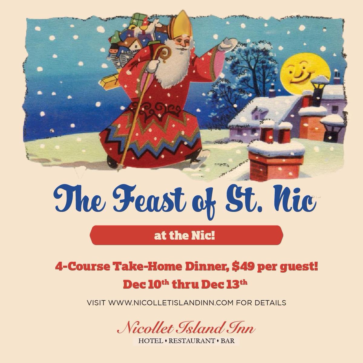NicIslandInn's tweet photo. The Feast of St. Nic is happening now at the Inn! Order your four-course feast for pick-up and celebrate with your loved ones at home. Click here to view the menu and order: https://t.co/0TEzPv09PL

We hope to see you soon! ✨ #NicolletIslandInn https://t.co/aLUIMzLD8E