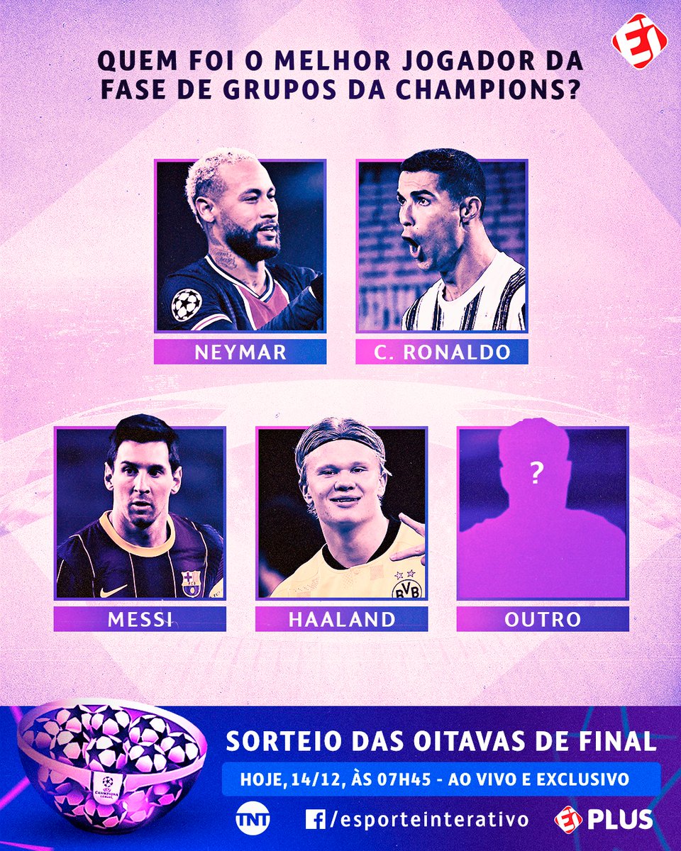 TNTSportsBR's tweet photo. AGORA EU QUERO VER! Qual desses CRAQUES foi o melhor jogador da fase de grupos da Champions League? VALENDO! #CasaDaChampions

Hoje tem sorteio das oitavas! Quais duelos vão sair? Assista a TUDO ao vivo e exclusivo no @EIPlus (https://t.co/faN8epOrRW), na TNT e no Facebook! https://t.co/0EcclsBidL