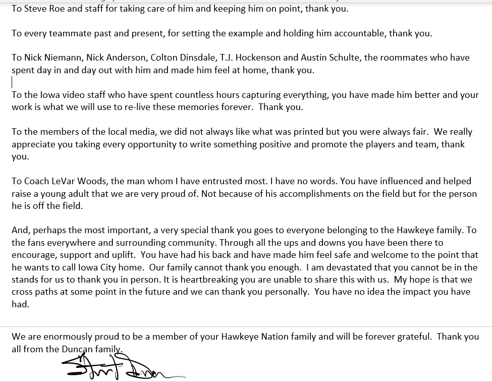 ChadLeistikow's tweet photo. Got a chance over the years to get to know Iowa PK Keith Duncan (@keithdunc3) and his wonderful family.

His father, @studunc1, reached out &amp; asked if I could share this note about his son's journey to Hawkeye nation. 

Keith is an all-time Hawkeye, from walk-on to all-American. https://t.co/XNwnMdWa3h