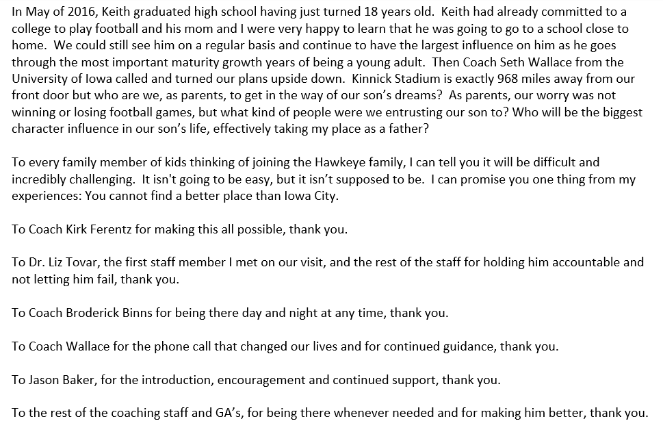ChadLeistikow's tweet photo. Got a chance over the years to get to know Iowa PK Keith Duncan (@keithdunc3) and his wonderful family.

His father, @studunc1, reached out &amp; asked if I could share this note about his son's journey to Hawkeye nation. 

Keith is an all-time Hawkeye, from walk-on to all-American. https://t.co/XNwnMdWa3h