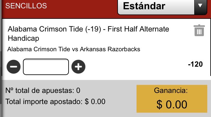 PicksMJ's tweet photo. 🏈Alabama vs Arkansas 
11:00 CDMX
Handicap primera mitad 
Alabama -19 

*Caliente -19*
Bet365 -19.5
Playdoit -18.5

💰🤑 https://t.co/m9SM2TEgiG