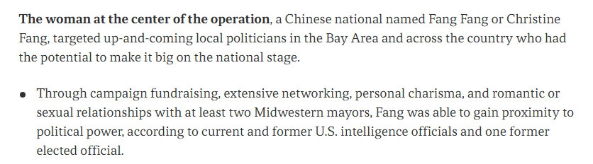 First, the news report introduces the claim that Fang Fang bang banged at **least** two midwestern mayors. Then later on in the story, they drop the MOAB...