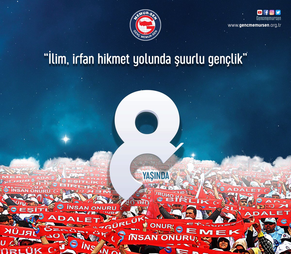 ErhanKarakilcik's tweet photo. Kim var! " diye seslenilince, sağına ve soluna bakınmadan, fert fert "ben varım! " cevabını verici, her ferdi "benim olmadığım yerde kimse yoktur! " duygusuna sahip bir dava ahlâkını pırıldatıcı bir gençlik.. #GencMemurSen8Yasında @gencmemursen @MemurSenKonf @ADEMgenelmerkez https://t.co/vvmOEXaoqU