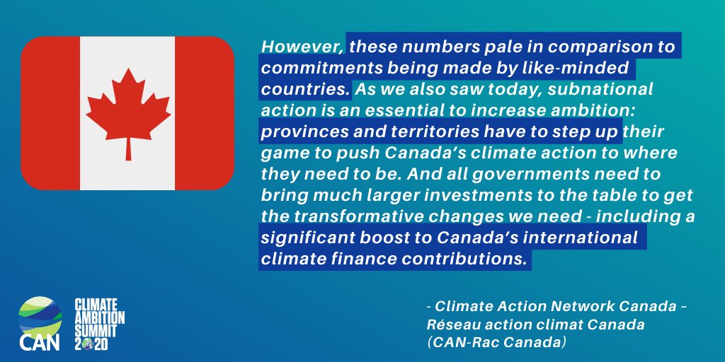 While PM  @JustinTrudeau committed $15B in climate finance, this is still not enough and Canada must boost international climate finance; subnational actors also need to step up its ambition for transformational change- @CANRacCanada  #ClimateAmbitionSummit