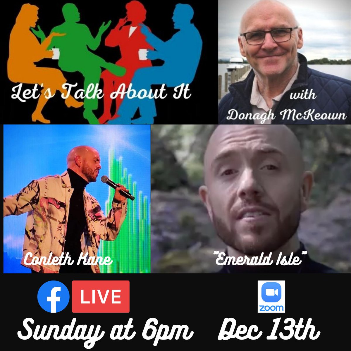 DonaghMcKeown's tweet photo. Special guest on #zoom #FacebookLive Sunday 6pm GMT @Letstalkabouti8 is @ConlethKane Spread the word! https://t.co/xYYgatbvIy