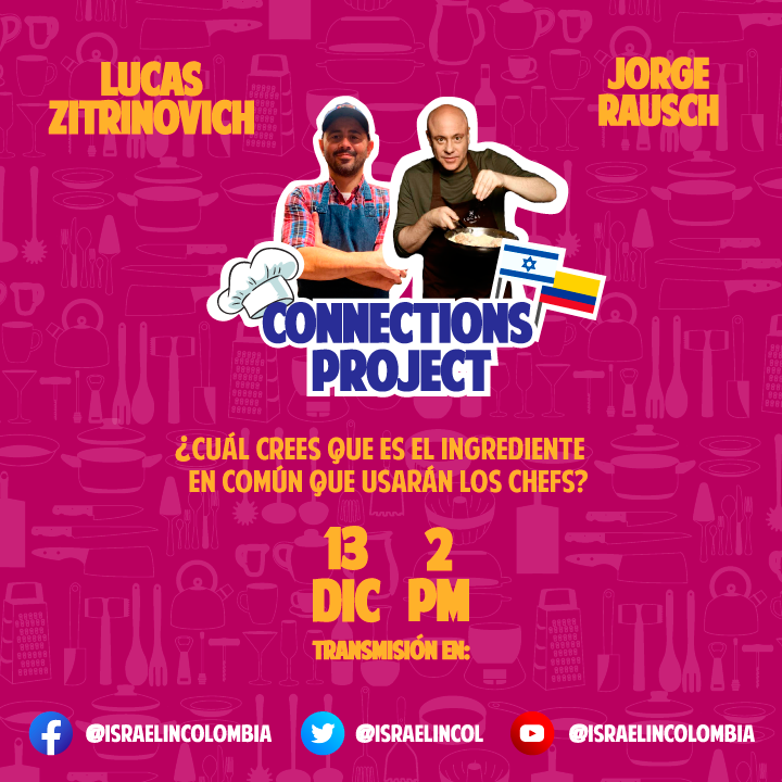 IsraelinCol's tweet photo. #ConnectionsProject | Los chefs Lucas Zitrinovich y @jorgerausch
estarán cocinando juntos y compartiendo experiencias gastronómicas virtualmente.
¿Cuál será el ingrediente en común que cocinarán?
Averígualo #mañana a las 2pm en la transmisión en vivo en nuestras redes sociales https://t.co/vNw5hPVgQk
