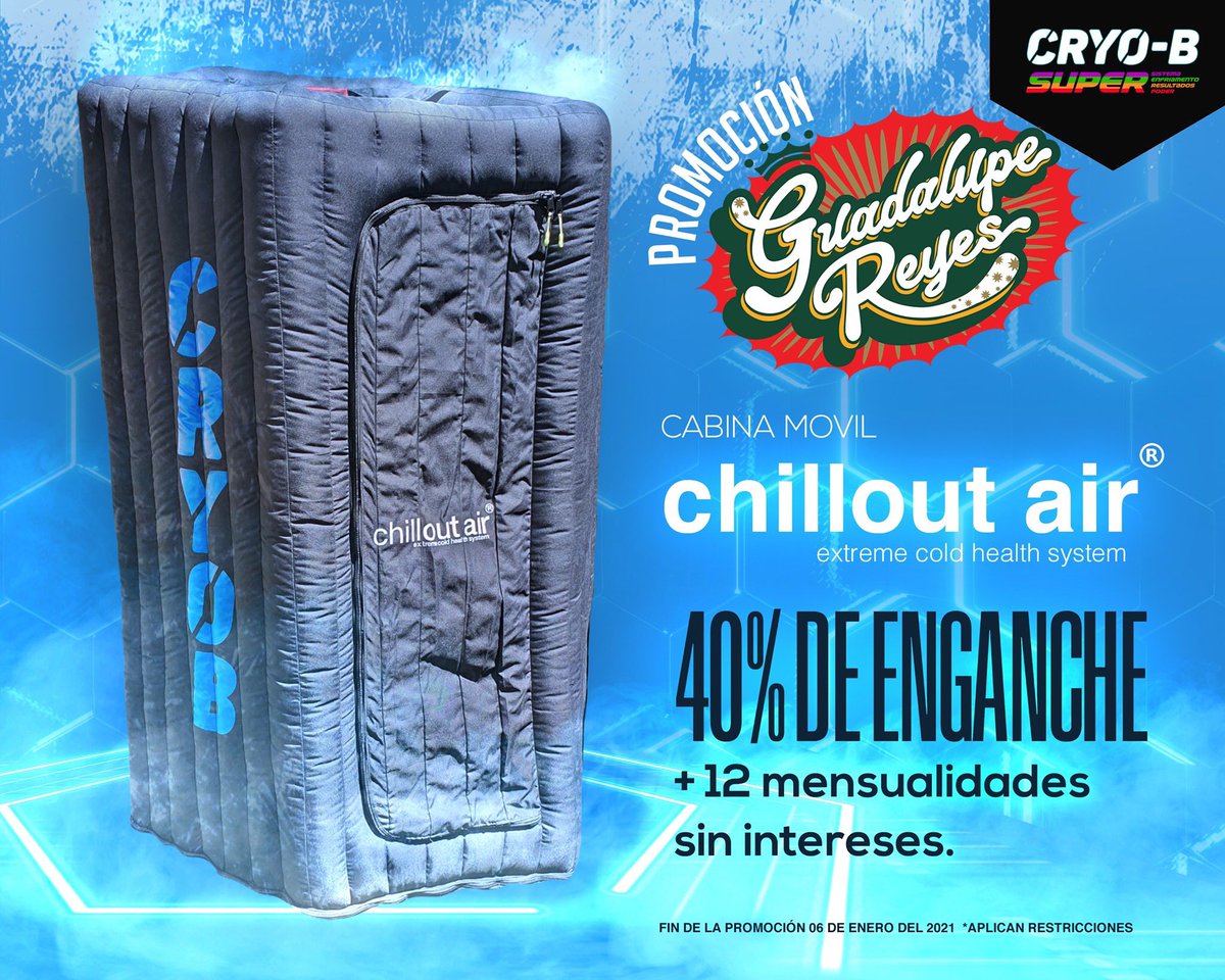 CRYO_B's tweet photo. ❄️ GUADALUPE - REYES ‼️🏷  👉🏻40% DE ENGANCHE PARA COMPRA DE CABINA AIR 🔋💨 ➕ 12 MENSUALIDADES SIN INTERESES 👨🏻‍💻Entra hoy en https://t.co/NmnlTUGpIp     ⚠️Válido hasta el 06 DE ENERO DEL 2021 . . . . . #promo #chilloutair #cryo #cryotherapy #wholebodycryotherapy #chillout #rehab https://t.co/jHYSKMg8LK