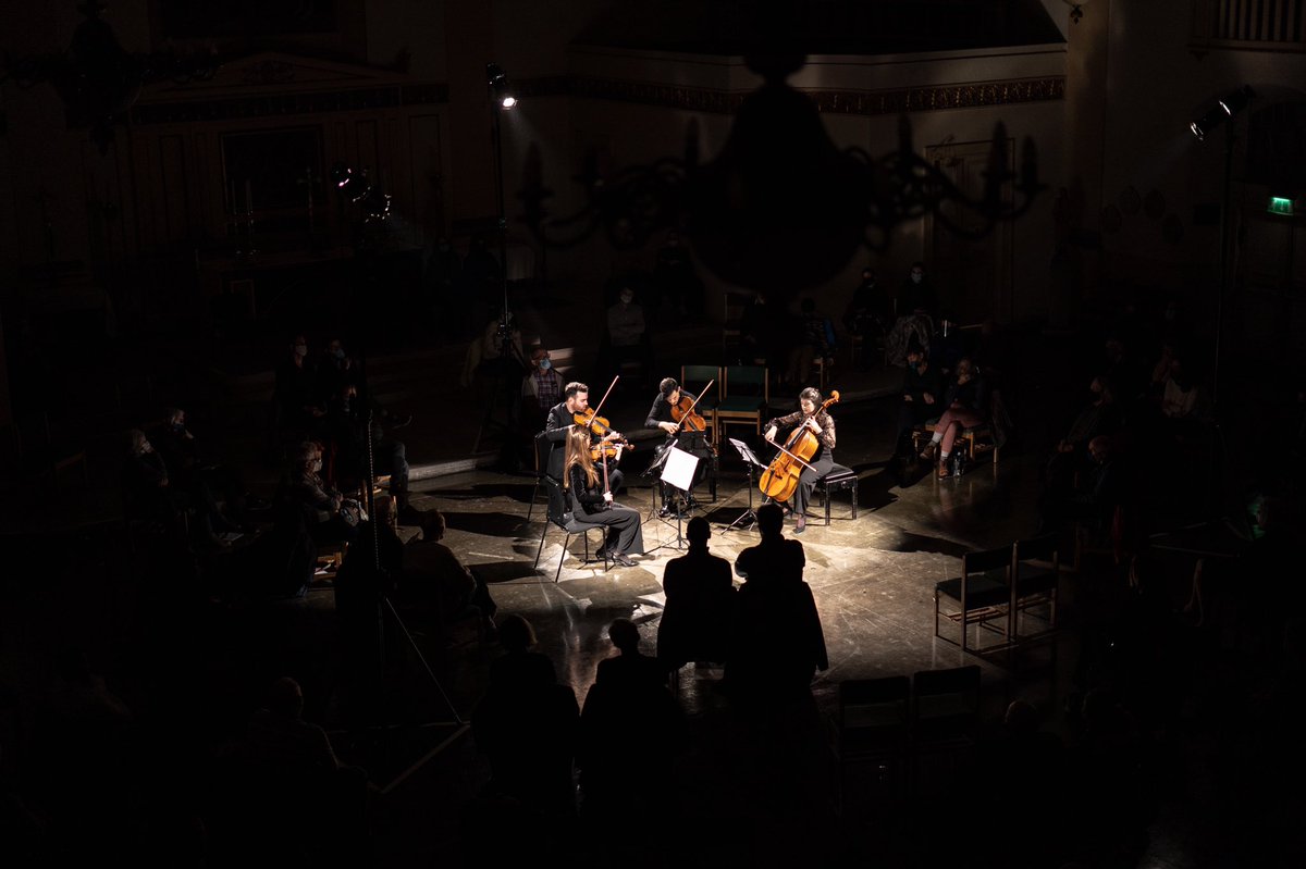 SolemQuartet's tweet photo. Many thanks to everyone who came out for the concert last night! It was so special to be able to share this music with a full (socially-distanced) house. Thanks also to the @carnetrust and @AntoineAmi for making it all possible! 🎻❤️ #quartet #stringquartet #solemquartet https://t.co/iKyFYuTItE