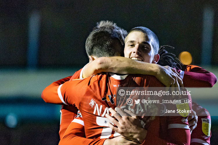 news_images_uk's tweet photo. GOAL: Max Watters #36 of Crawley Town scores a goal 4-2 and celebrates with Ashley Nadesan #10 of Crawley Town
@crawleytown #TownTeamTogether
@BarrowAFC
@SkyBetLeagueTwo
@djstottyimages https://t.co/ngLLMsCKFd