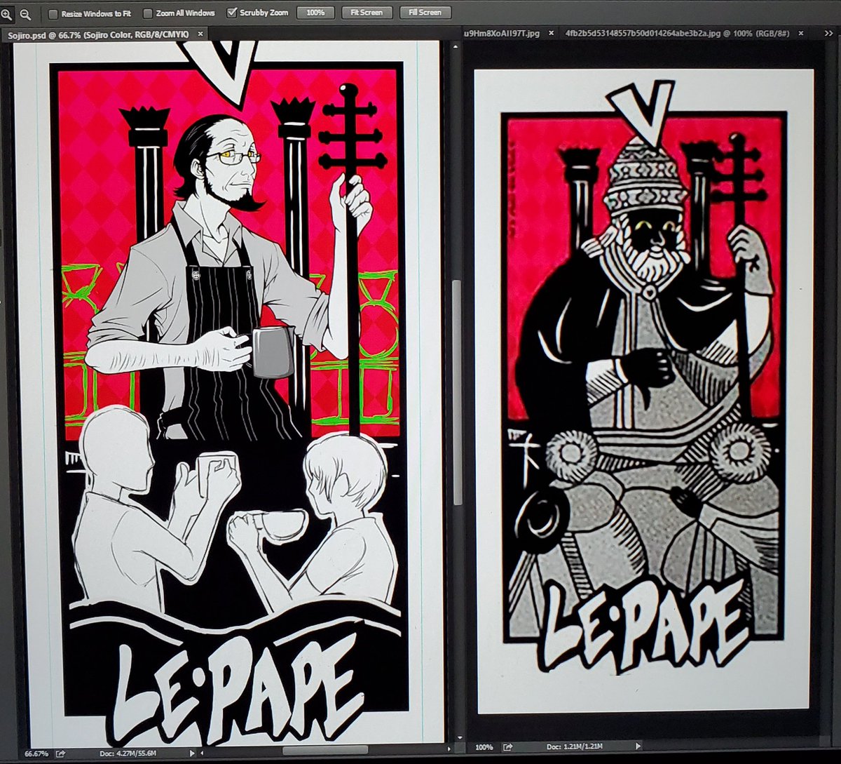 Getting closer! I'll do my best to finish it tonight! I went with a frothing pitcher in Sojiro's hand since it's more of a barista thing. #WIP #Persona5 #tarot #sojirosakura