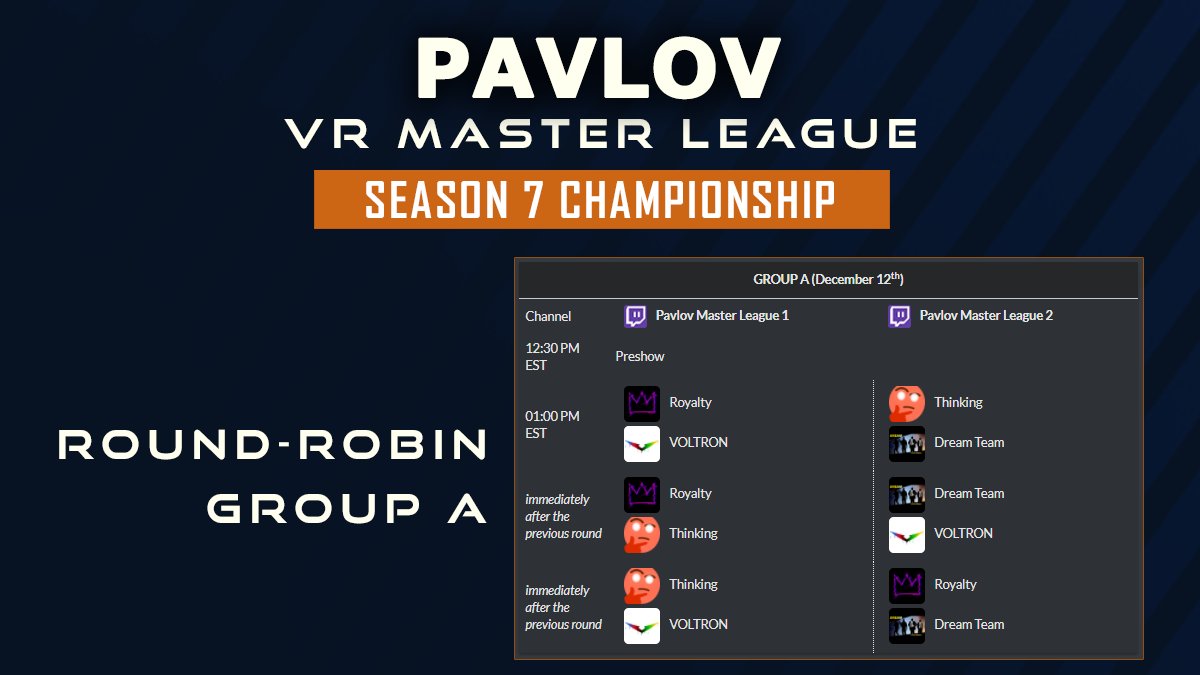 🔴Season 7 Championship Round-Robin Grp A - LIVE!

📺twitch.tv/pavlov_vrml
🌐vrmasterleague.com/Pavlov/Champio…
🗣️discord.gg/G6T5JR9
with Napalmvr