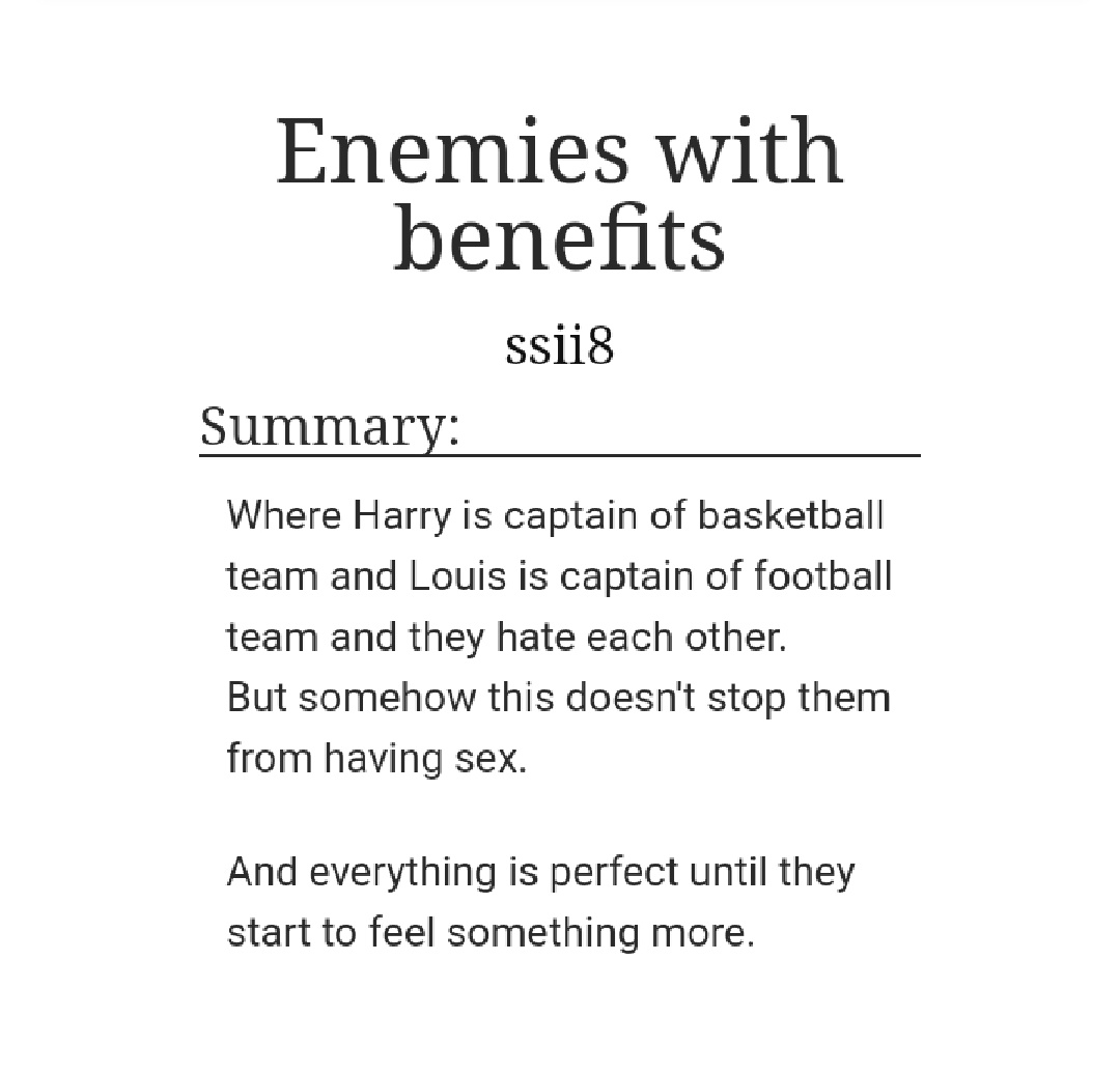 - Enemies with Benefits( https://archiveofourown.org/works/10165181/chapters/22581629)